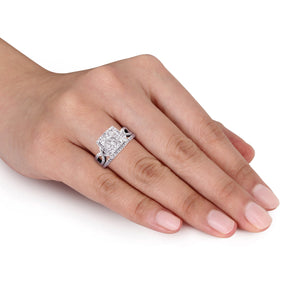 Ice Jewellery 1 1/2 CT Princess and Round Diamonds TW Bridal Set Ring in 10k White Gold - 75000004434 | Ice Jewellery Australia