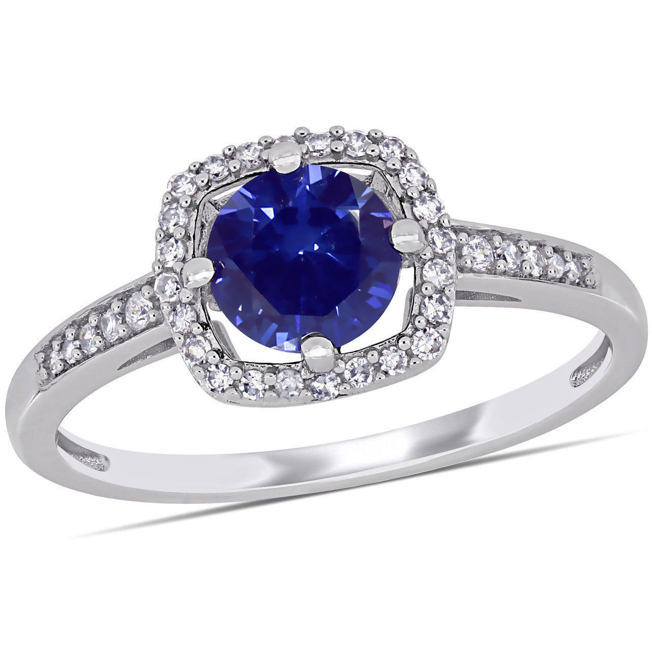 Ice Jewellery 1/7 CT Diamond TW & 1 CT TGW Created Blue Sapphire Fashion Ring 10k White Gold GH I2;I3 - 75000004579 | Ice Jewellery Australia