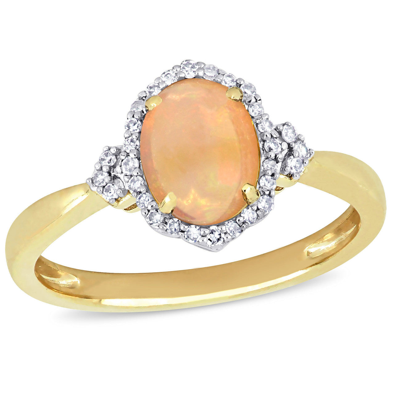 Ice Jewellery 1/8 CT Diamond TW & 3/4 CT TGW Ethiopian Opal-Yellow Fashion Ring 10k Yellow Gold GH I2;I3 - 75000004596 | Ice Jewellery Australia
