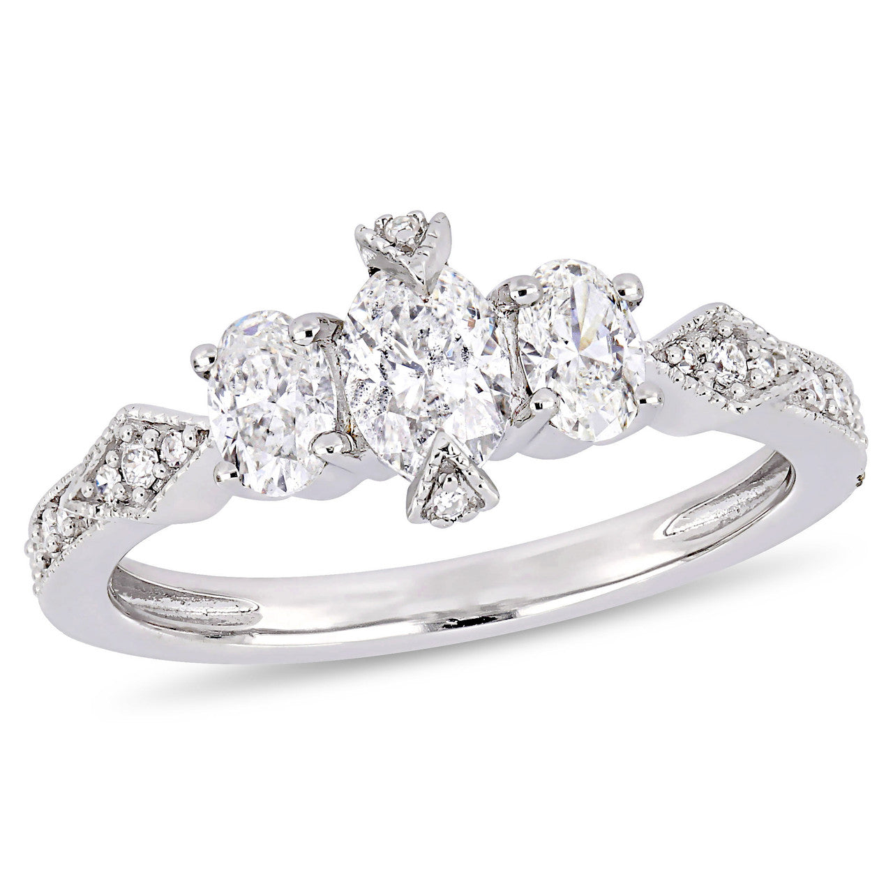 Ice Jewellery 7/8 CT Oval and Round Diamonds TW Fashion Ring 14k White Gold GH I1 - 75000004564 | Ice Jewellery Australia