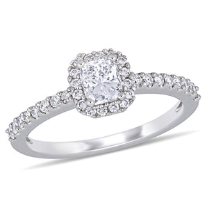 Ice Jewellery 3/4 CT Cushion and Round Diamonds Halo Engagement Ring in 14k White Gold - 75000004524 | Ice Jewellery Australia