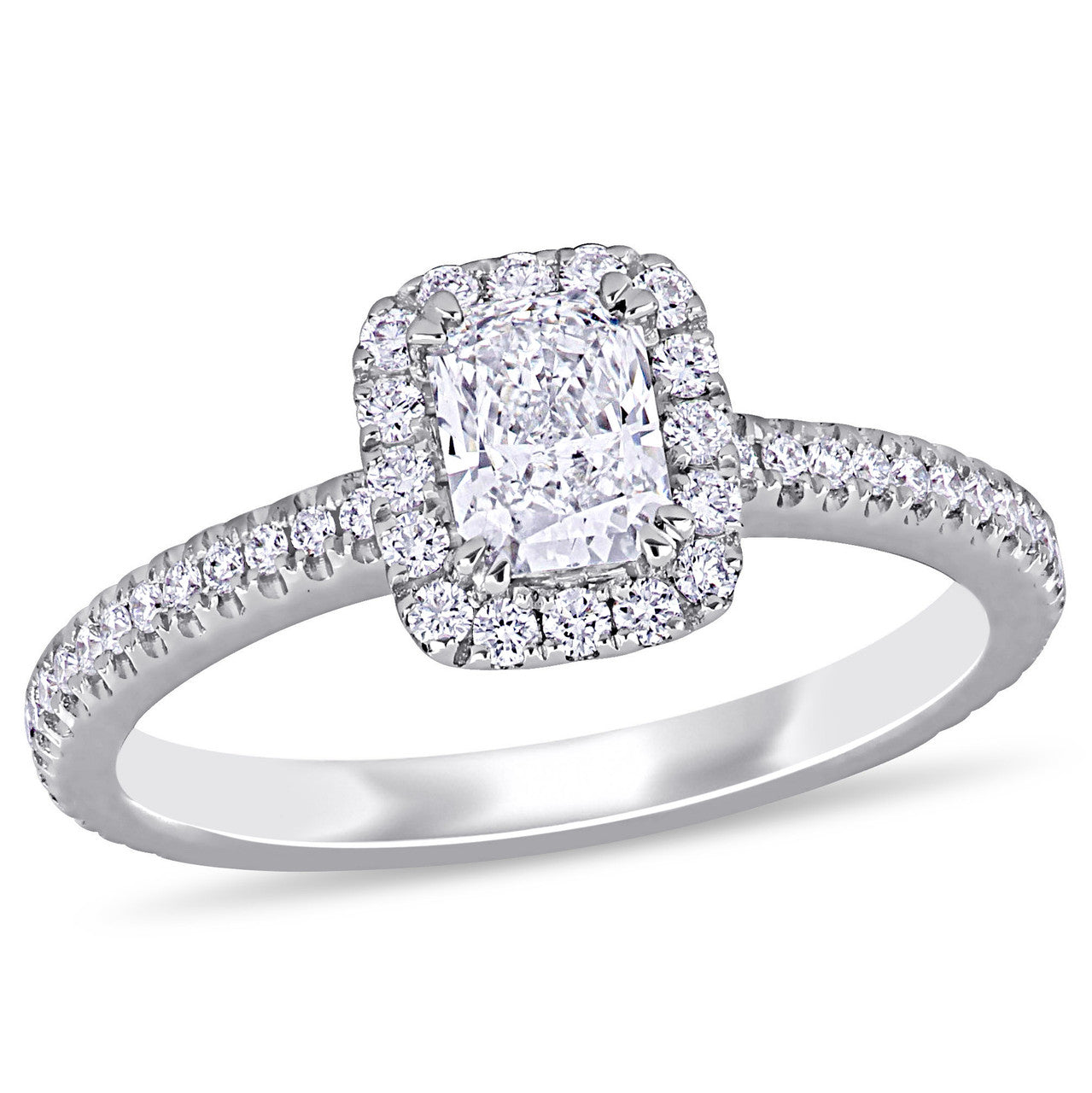 Ice Jewellery 7/8 CT Round and Radiant Diamonds Halo Ring in 14k White Gold - 75000004526 | Ice Jewellery Australia