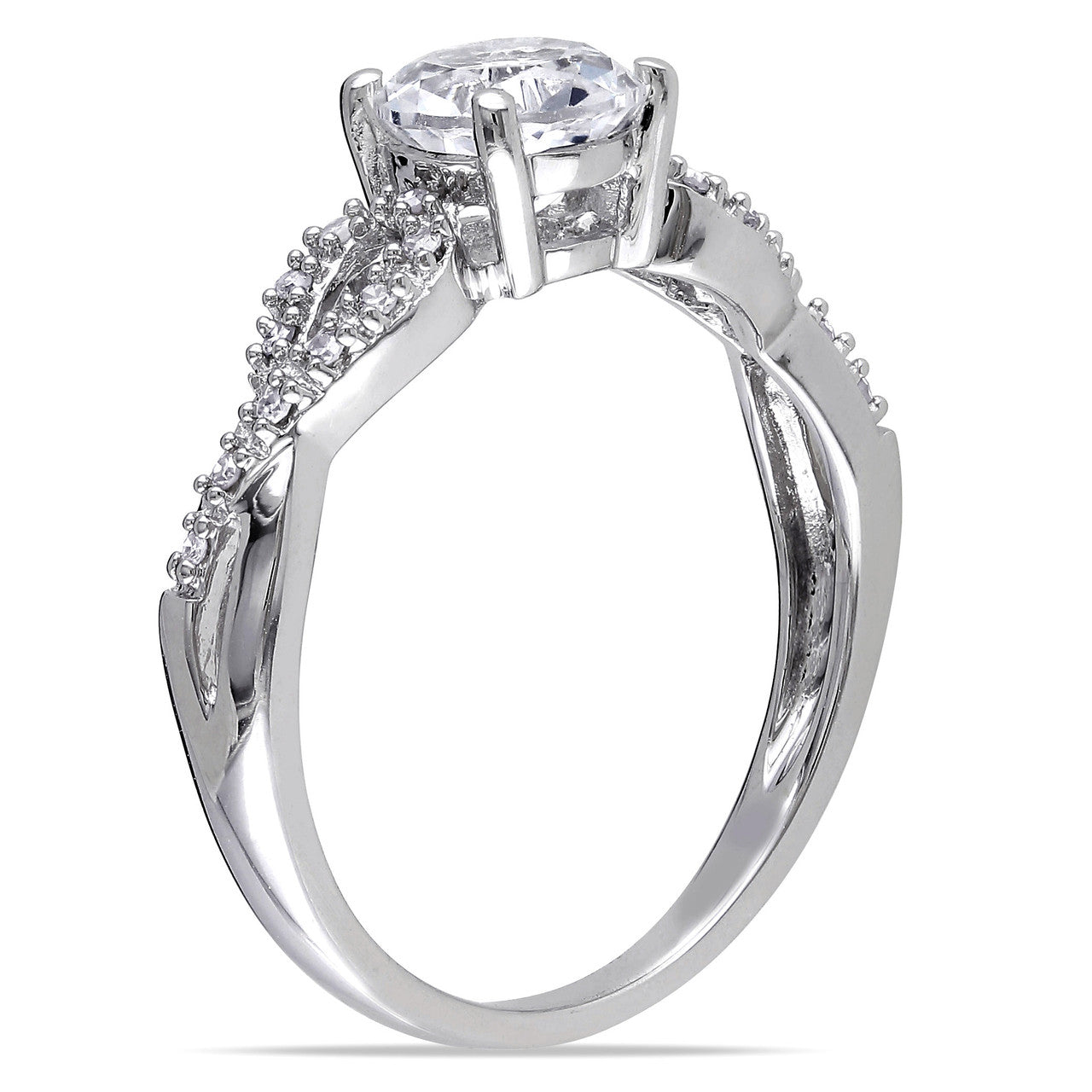 Ice Jewellery 1/10 CT Diamond TW and 1 CT TGW Created White Sapphire Ring in 10k White Gold 75000004658 | Ice Jewellery Australia