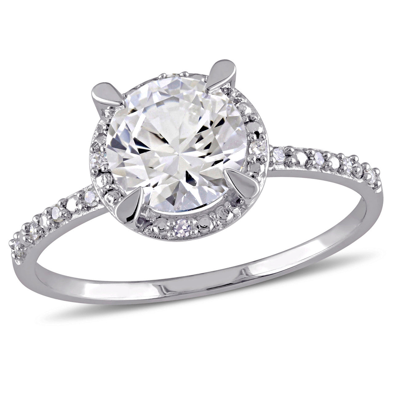 Ice Jewellery 0.05 CT Diamond TW & 1 5/8 CT TGW Created White Sapphire Ring in 10k White Gold - 75000004654 | Ice Jewellery Australia