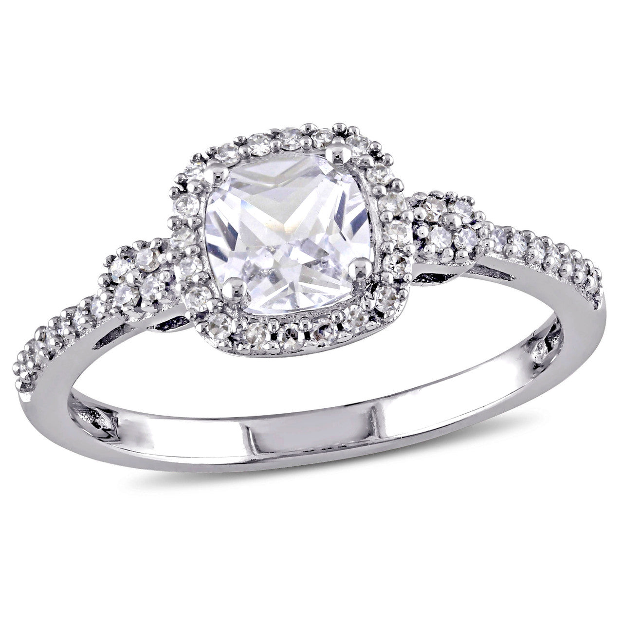 Ice Jewellery 1/6 CT Diamond TW and 3/4 CT TGW Created White Sapphire Ring in 10k White Gold - 75000004656 | Ice Jewellery Australia