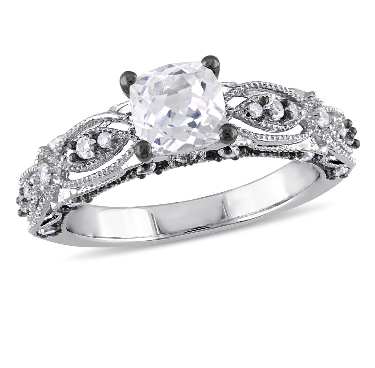 Ice Jewellery 0.07 CT Diamond TW & 1 5/8 CT TGW Created White Sapphire Ring in 10k White Gold - 75000004663 | Ice Jewellery Australia