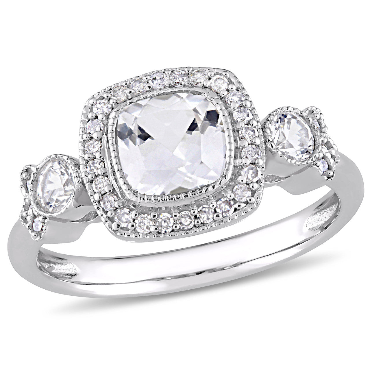 Ice Jewellery 1/6 CT Diamond TW and 1.54 CT TGW Created White Sapphire Ring in 10k White Gold - 75000004667 | Ice Jewellery Australia