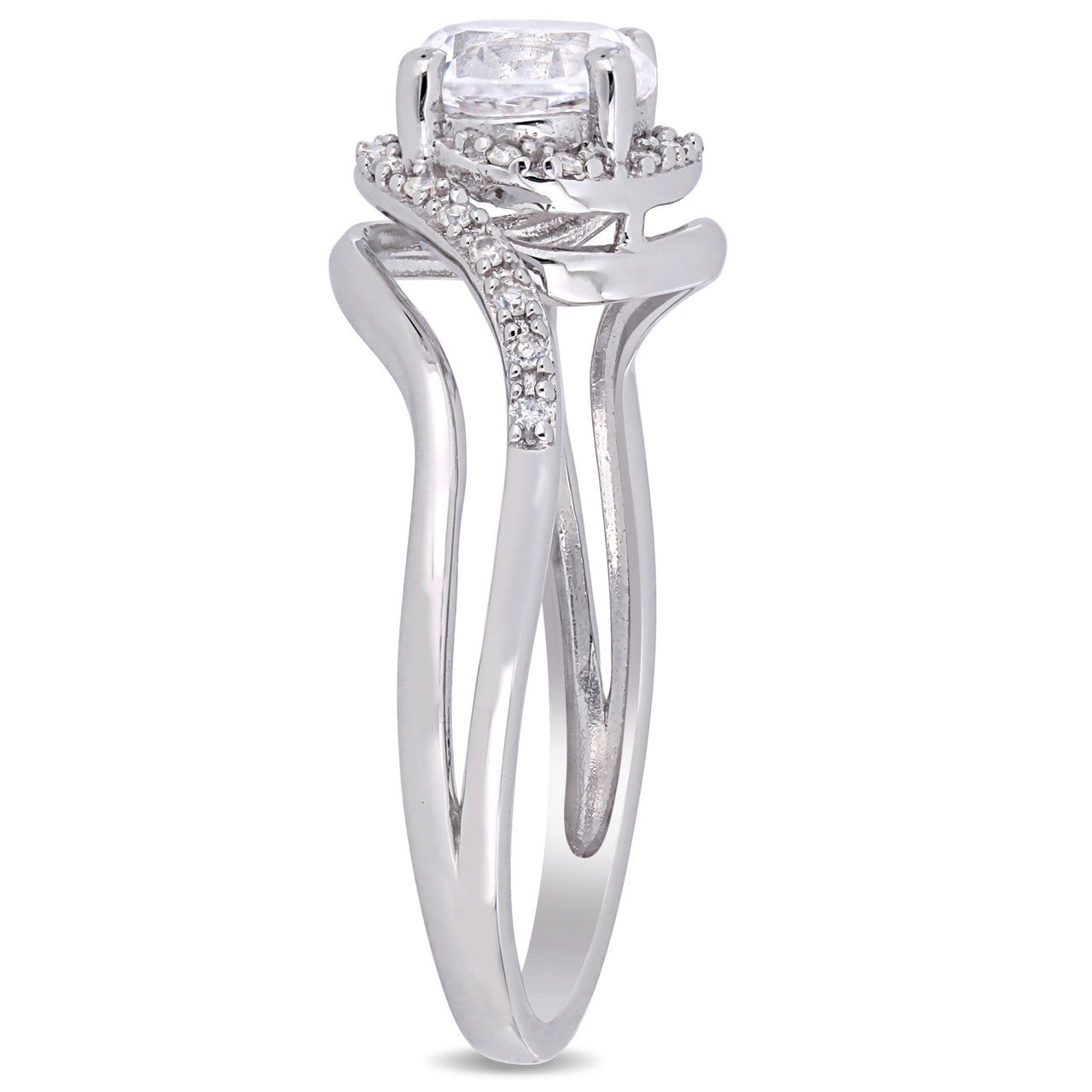 Ice Jewellery 1/10 CT Diamond TW and 1 CT TGW Created White Sapphire Ring in 10k White Gold 75000004672 | Ice Jewellery Australia