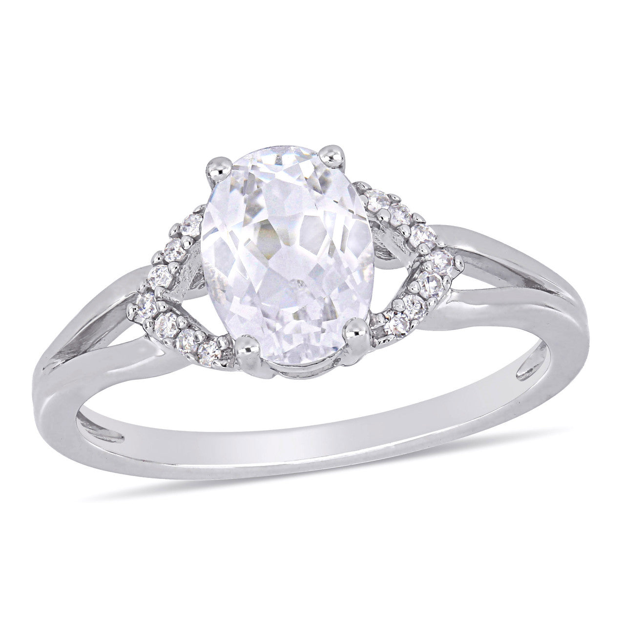 Ice Jewellery 0.06 CT Diamond TW and 2 CT TGW Created White Sapphire Ring in 10k White Gold - 75000004673 | Ice Jewellery Australia