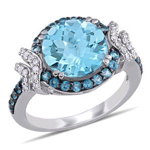 Ice Jewellery 1/8 CT Diamond TW & 4 4/5 CT TGW Sky Blue Topaz with London Blue Topaz Cocktail Ring in Sterling Silver - 75000004825 | Ice Jewellery Australia