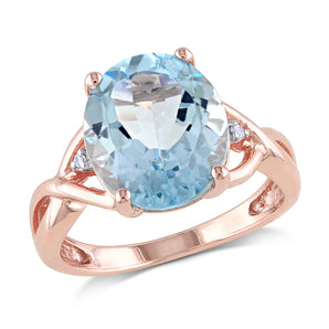 Ice Jewellery 0.01 CT Diamond TW & 5 1/2 CT TGW Sky Blue Topaz 3-Stone Cocktail Ring in Rose Plated Silver - 75000004816 | Ice Jewellery Australia