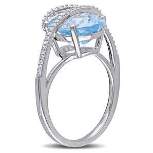 Ice Jewellery 1/6 CT Diamond TW & 5 5/8 CT TGW Sky Blue Topaz Cocktail Ring in Sterling Silver - 75000004832 | Ice Jewellery Australia