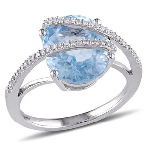 Ice Jewellery 1/6 CT Diamond TW & 5 5/8 CT TGW Sky Blue Topaz Cocktail Ring in Sterling Silver - 75000004832 | Ice Jewellery Australia