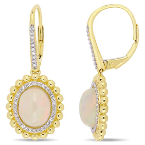 Ice Jewellery 4 CT TW Oval-Cut Ethiopian Opal And 1/4 CT TW Diamond Leverback Earrings In 14K Yellow Gold - 75000004748 | Ice Jewellery Australia