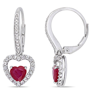 Ice Jewellery 1/10 CT Diamond TW & 1.55 CT TGW Ruby & White Sapphire LeverBack Earrings in 14k White Gold - 75000004750 | Ice Jewellery Australia