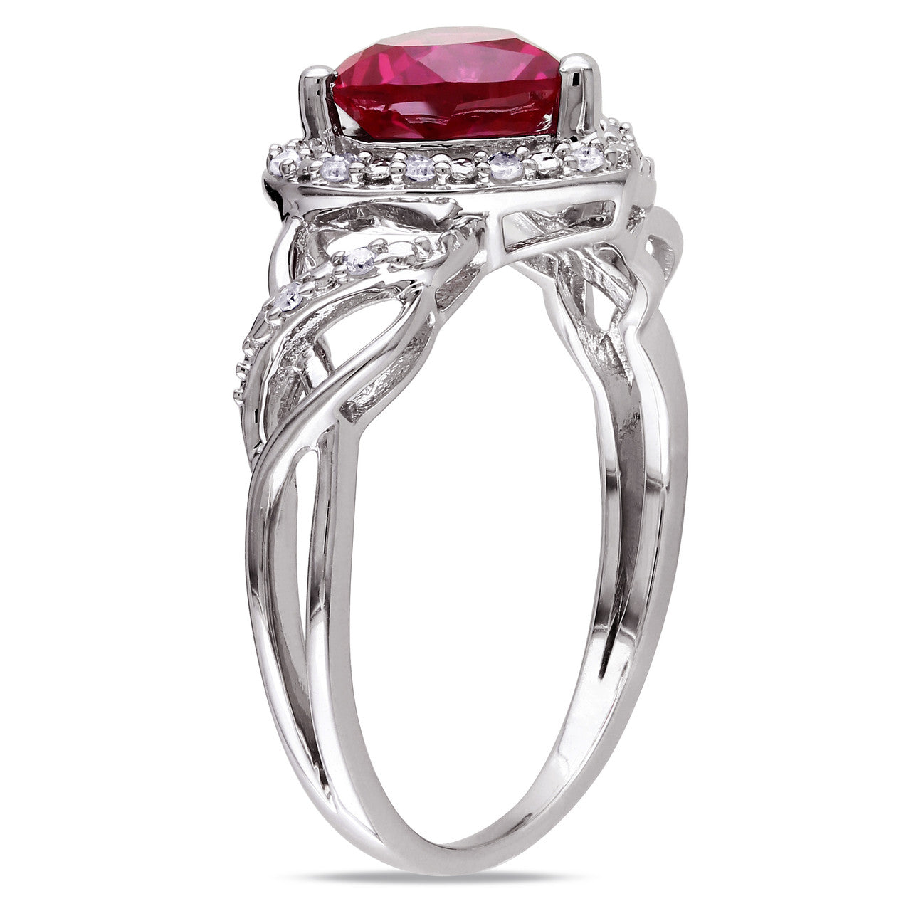 Ice Jewellery 1/10 CT Diamond TW and 1 5/8 CT TGW Created Ruby Fashion Ring in Sterling Silver - 75000004867 | Ice Jewellery Australia