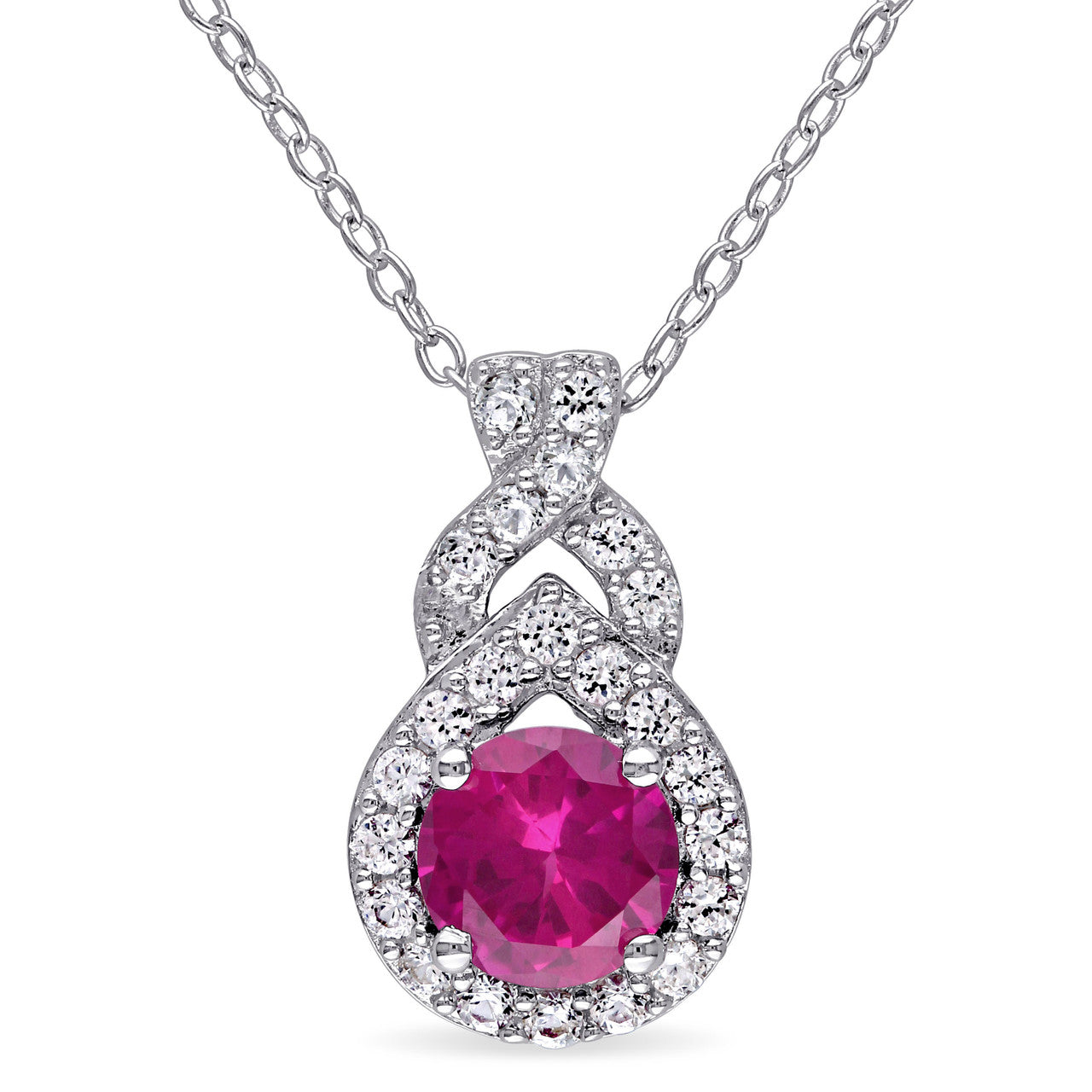 Ice Jewellery 1 4/5 CT TGW Created White Sapphire Created Ruby Fashion Pendant With Chain in Sterling Silver - 75000004877 | Ice Jewellery Australia