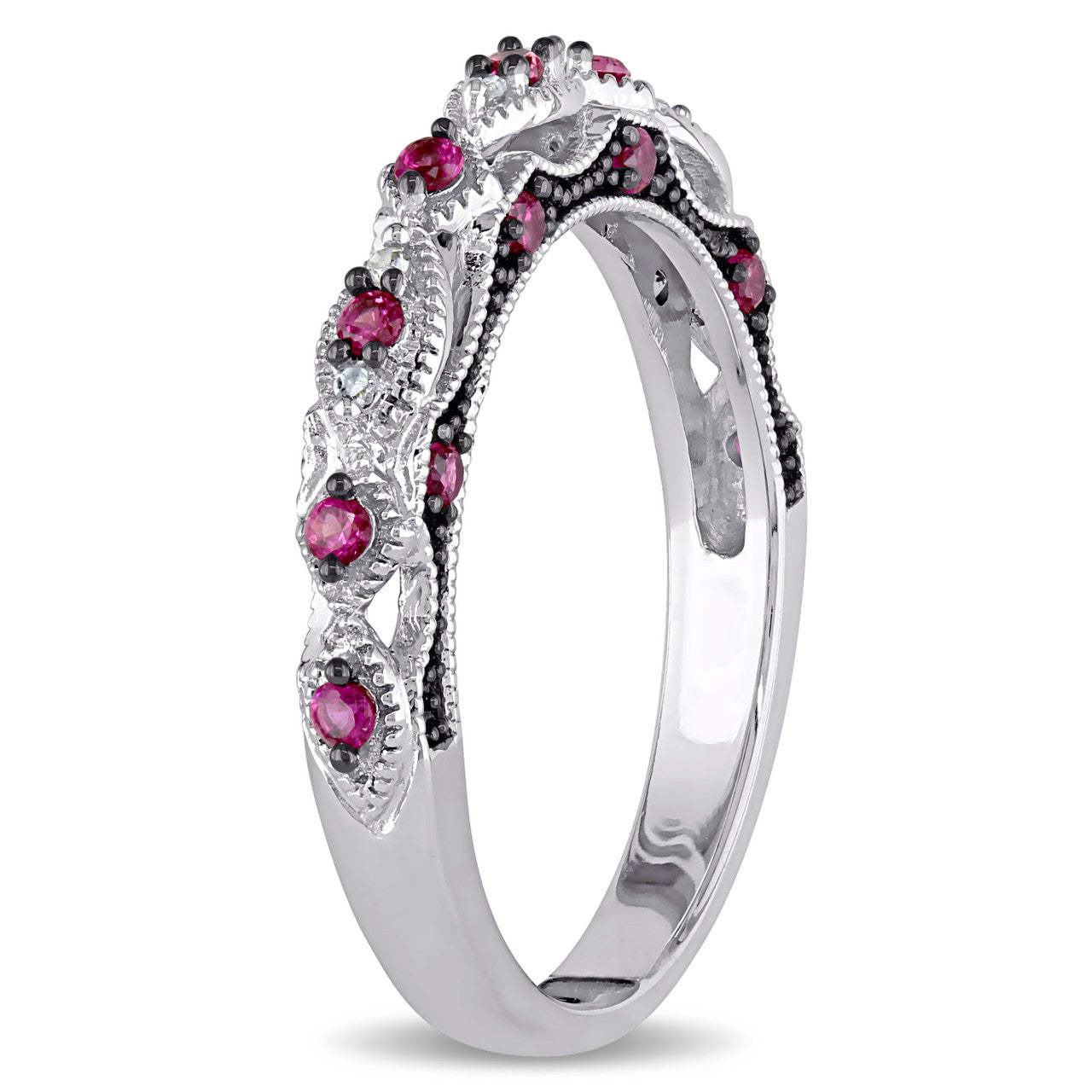 Ice Jewellery 0.03 CT Diamond TW and 1/3 CT TGW Created Ruby Fashion Ring in 10k White Gold - 75000004891 | Ice Jewellery Australia