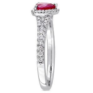 Ice Jewellery 1/4 CT Diamond TW and 1 CT TGW Ruby Heart Ring in 14k White Gold - 75000004869 | Ice Jewellery Australia
