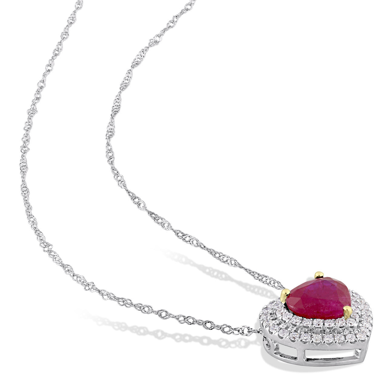 Ice Jewellery 1/4 CT Diamond TW & 1 2/5 CT TGW Ruby Fashion Pendant With Chain in 14k White Gold - 75000004902 | Ice Jewellery Australia