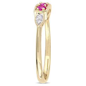 Ice Jewellery 0.04 CT Diamond TW and 1/4 CT TGW Created Ruby Fashion Ring in 10k Yellow Gold - 75000004908 | Ice Jewellery Australia
