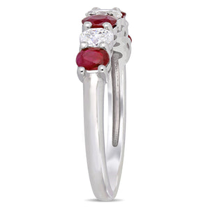 Ice Jewellery 0.54 CT Oval Diamond TW and 4/5 CT TGW Ruby Fashion Ring in 14k White Gold - 75000004921 | Ice Jewellery Australia