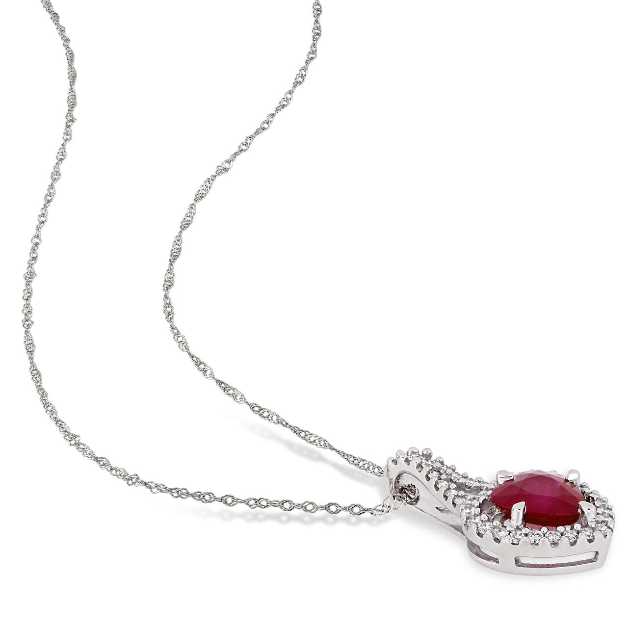 Ice Jewellery 1/6 CT Diamond TW & 1 CT TGW Ruby-CN Fashion Pendant With Chain in 14k White Gold - 75000004922 | Ice Jewellery Australia