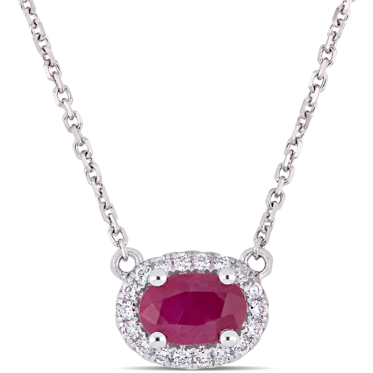 Ice Jewellery 1/10 CT Diamond TW and 3/5 CT TGW Ruby-CN Necklace With Chain in 14k White Gold - 75000004926 | Ice Jewellery Australia