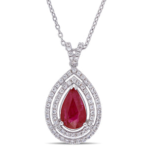 Ice Jewellery 1/3 CT Diamond TW and 1 3/4 CT TGW Ruby-CN Necklace in 18k Gold White - 75000004918 | Ice Jewellery Australia