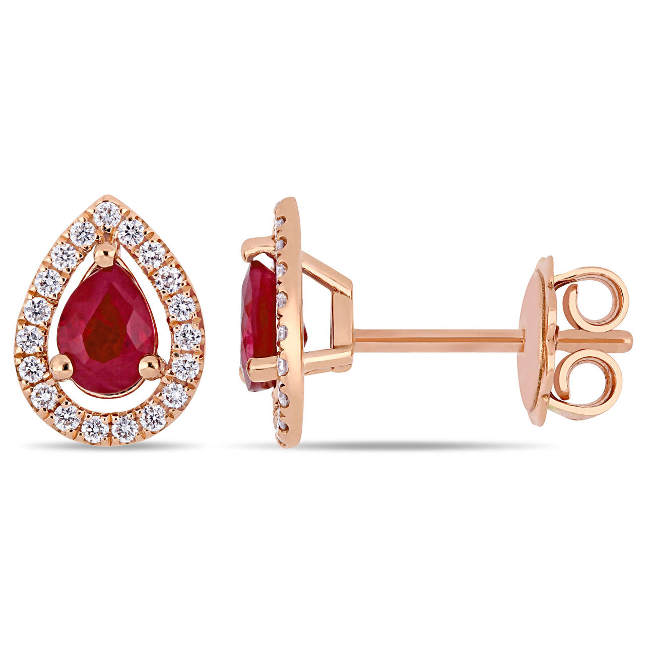 Ice Jewellery 1/5 CT Diamond TW and 7/8 CT TGW Ruby Post Earrings in 14k Gold Pink - 75000004928 | Ice Jewellery Australia