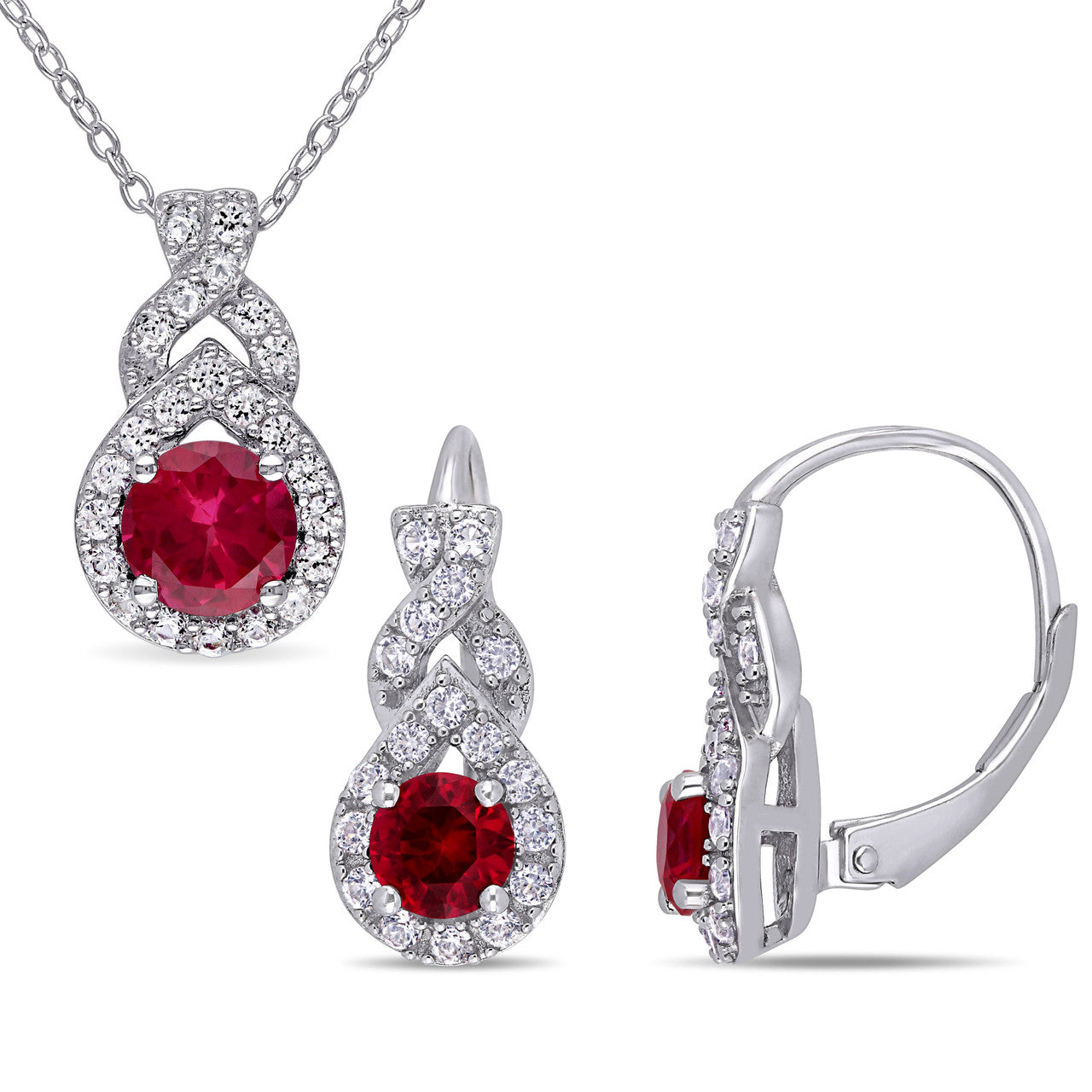 Ice Jewellery 2 PC SET OF 3 5/8 CT TGW Created White Sapphire Created Ruby Earrings & Pendant w/chain in Sterling Silver - 75000004948 | Ice Jewellery Australia