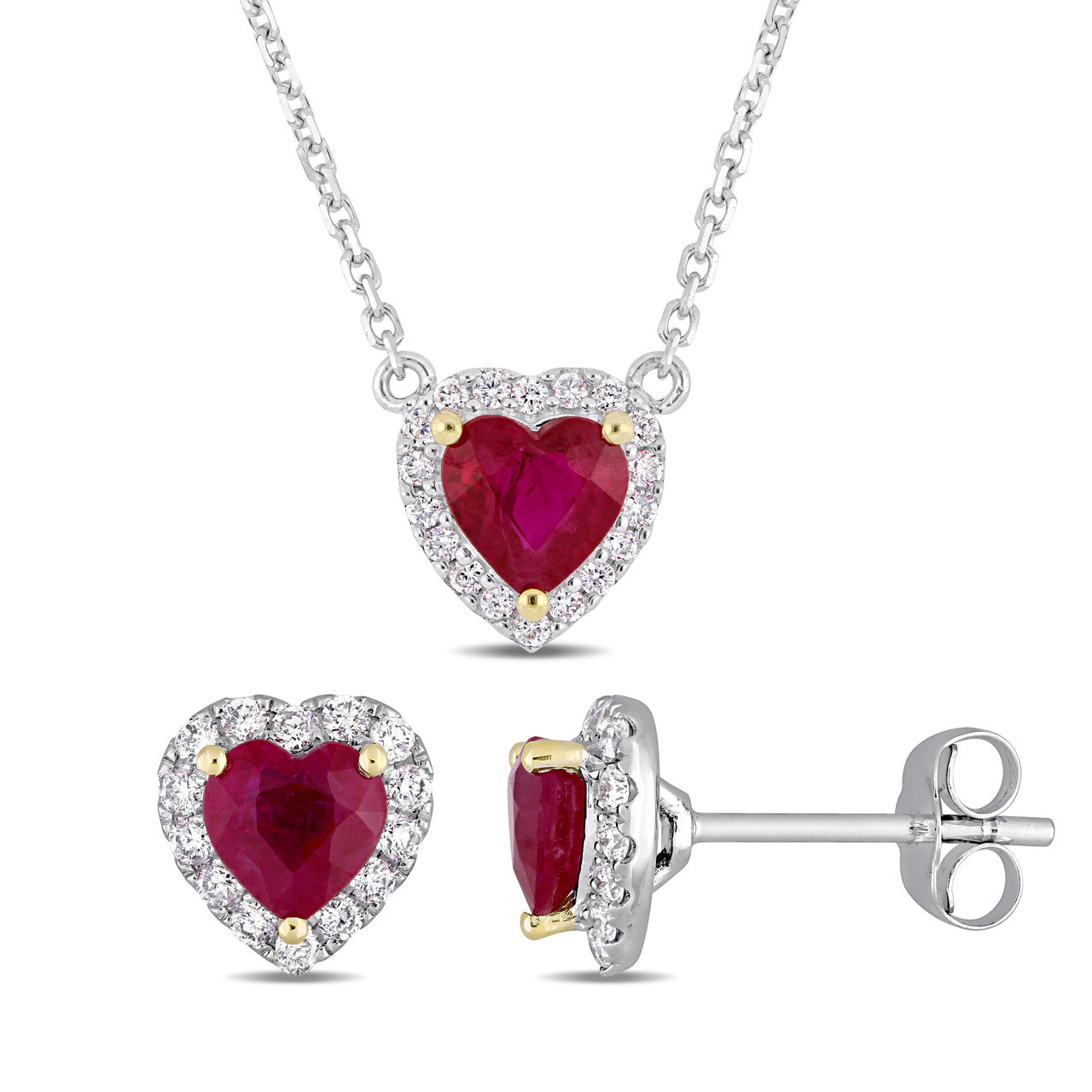 Ice Jewellery 2 PC SET OF 2/5 CT Diamond & 1 1/2 CT TGW Ruby Stud Earrings & Necklace w/chian in 14k White Gold - 75000004941 | Ice Jewellery Australia