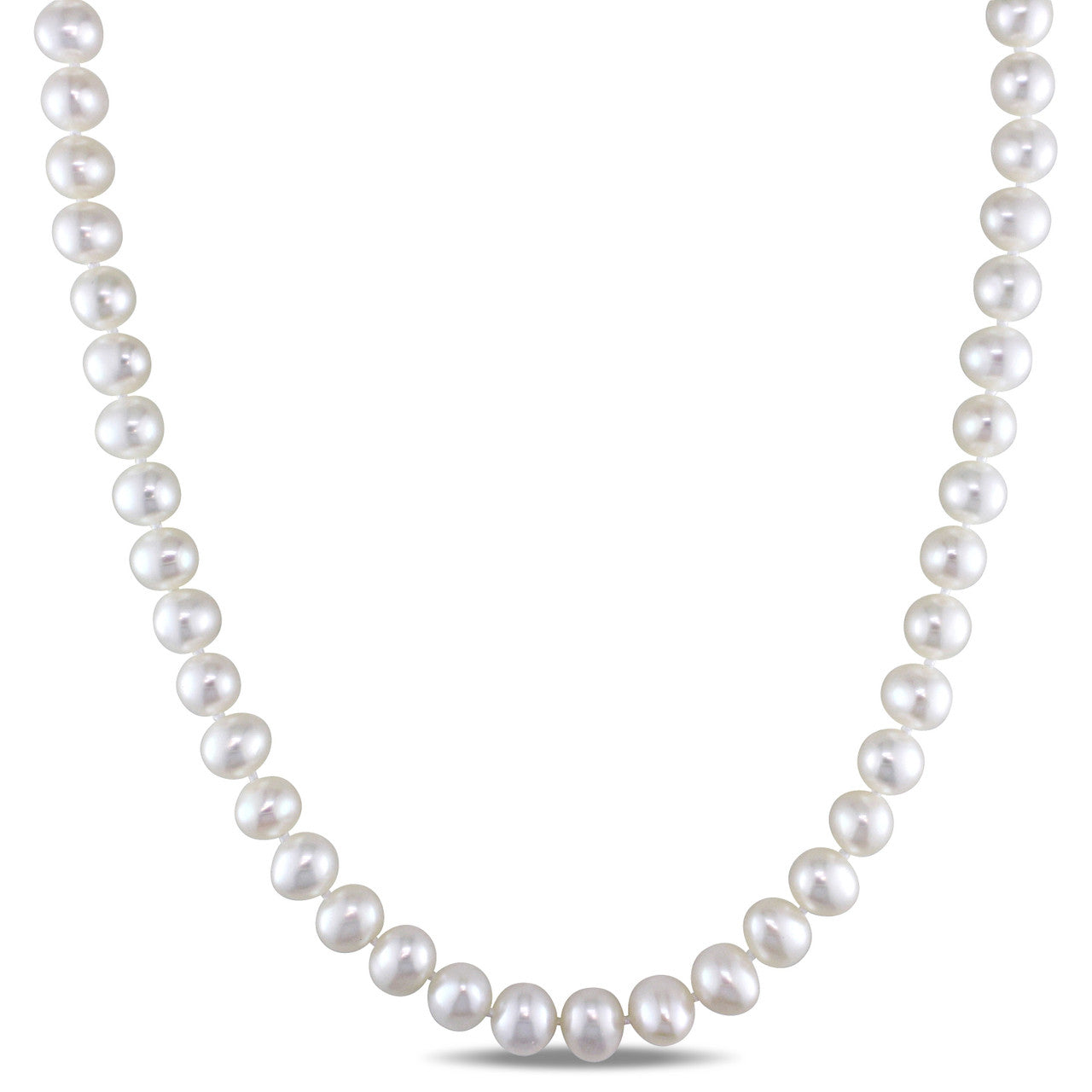 Ice Jewellery Freshwater Cultured White Pearl Necklace w/ Fish Eye Clasp in Sterling Silver - 75000005010 | Ice Jewellery Australia