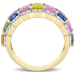 Ice Jewellery 6 4/5 CT TGW Multi Color Sapphire Eternity Ring in 14k Yellow Gold - 75000005189 | Ice Jewellery Australia