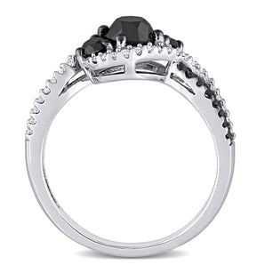 Ice Jewellery 1 CT TDW Black and White Diamond Three-Stone Engagement Ring in 10k White Gold | Ice Jewellery Australia