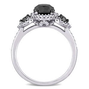 Ice Jewellery 2 CT TDW Black and White Diamond Three-Stone Halo Engagement Ring in 10k White Gold | Ice Jewellery Australia