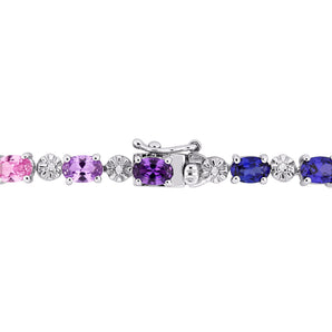 Ice Jewellery 0.02 CT TDW Diamond and 9 7/8 CT TGW Multi-Color Created Sapphire Tennis Bracelet in Sterling Silver - 75000005186 | Ice Jewellery Australia