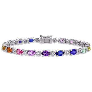 Ice Jewellery 0.02 CT TDW Diamond and 9 7/8 CT TGW Multi-Color Created Sapphire Tennis Bracelet in Sterling Silver - 75000005186 | Ice Jewellery Australia