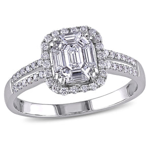 Ice Jewellery 3/4 CT TDW Diamond Halo Split Shank Engagement Ring in 18k White Gold - 75000005197 | Ice Jewellery Australia
