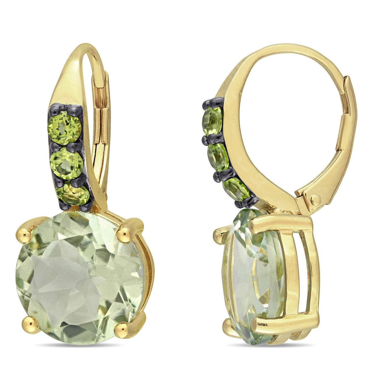 Ice Jewellery 12 3/8 CT TW Green Amethyst Peridot Leverback Earrings In Yellow Sterling Silver With Black Rhodium - 75000006004 | Ice Jewellery Australia
