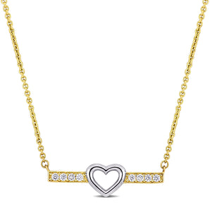 Ice Jewellery 3/8 CT TGW White Topaz Heart Center Bar Necklace in 2-Tone 10k Yellow and White Gold | Ice Jewellery Australia