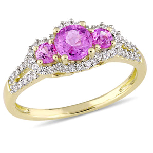 Ice Jewellery 1/4 CT TDW Diamond  and 4/5 CT TGW Pink Sapphire 3-Stone Ring in 14k Yellow Gold - 75000005250 | Ice Jewellery Australia