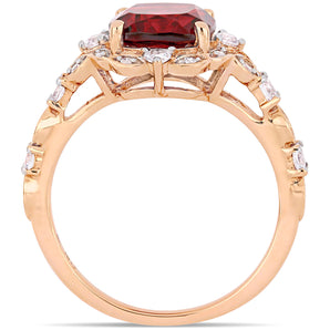 Ice Jewellery 0.06 CT TDW Diamond and 3 1/2 CT TGW Garnet and White Sapphire Accent Vintage Ring in 14k Pink Gold - 75000005244 | Ice Jewellery Australia