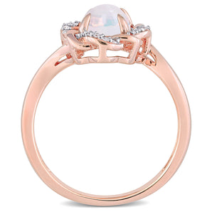 Ice Jewellery 1/10 TDW CT Diamond and 3/4 CT TGW Ethiopian Opal-Blue Interlaced Halo Ring in 10k Pink Gold - 75000005256 | Ice Jewellery Australia