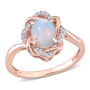 Ice Jewellery 1/10 TDW CT Diamond and 3/4 CT TGW Ethiopian Opal-Blue Interlaced Halo Ring in 10k Pink Gold - 75000005256 | Ice Jewellery Australia