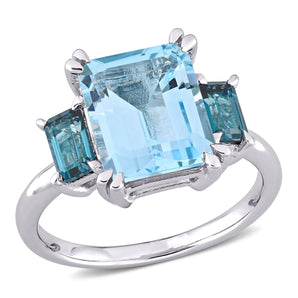Ice Jewellery 4 7/8 CT TGW Sky Blue Topaz and London Blue Topaz 3-Stone Ring in 14k White Gold - 75000005257 | Ice Jewellery Australia