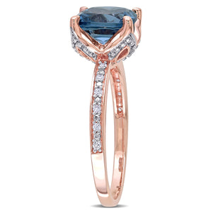 Ice Jewellery 0.06 CT TDW Diamond and 2 5/8 CT TGW London Blue Topaz Ring 10k Pink Gold - 75000005239 | Ice Jewellery Australia