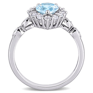 Ice Jewellery 0.02 CT TDW Diamond  and 2 CT TGW Sky Blue Topaz and Created White Sapphire Accent Teardrop Halo Ring in 10k White Gold - 75000005260 | Ice Jewellery Australia