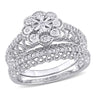 Ice Jewellery 1/6 CT TDW Diamond Flower Bridal Set Ring in Sterling Silver - 75000005409 | Ice Jewellery Australia