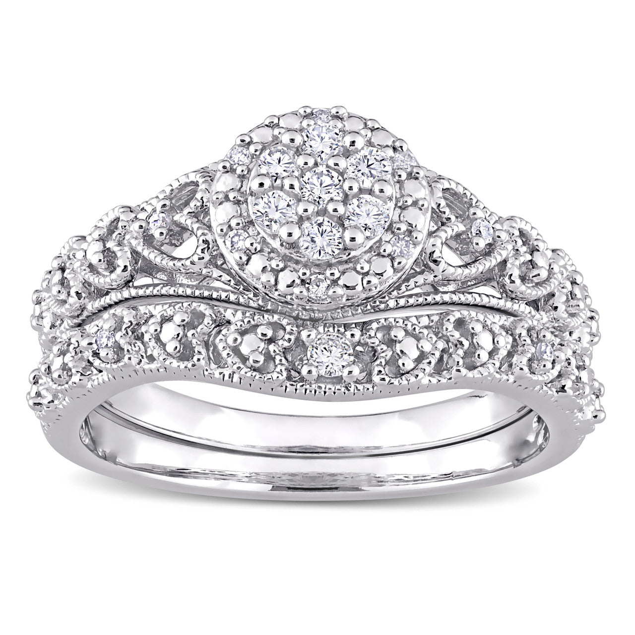 Ice Jewellery 1/5 CT TDW Diamond Bridal Set Ring in Sterling Silver - 75000005414 | Ice Jewellery Australia
